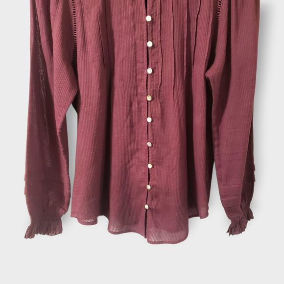 Faherty Womens Willa Blouse Catawaba Grape Purple Sz Medium Boho Peasant Classic - Picture 3 of 15